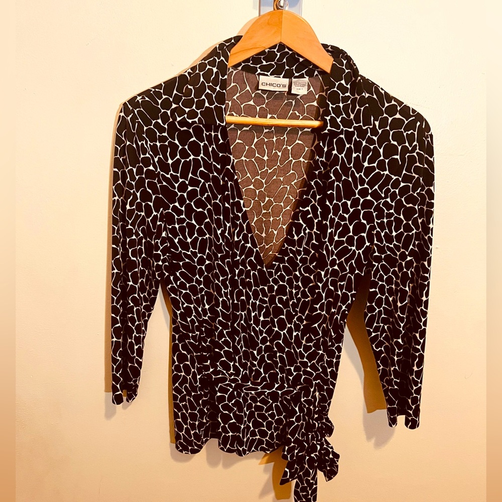 Chico’s Brown Giraffe Print Wrap Blouse